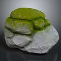 Natural Decorative Stone With Green Mossy Surface And White Textured Base 3d model