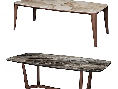 Modern Dining Tables with Marble and Wood Grain Tops and Sturdy Wooden Legs 3d model