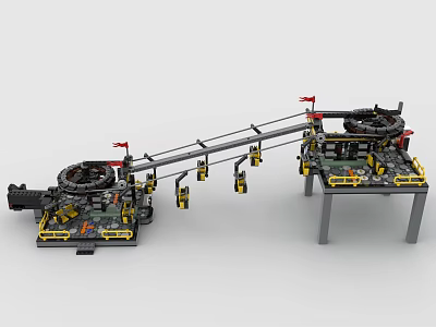 Building Blocks Mechanical Construction Set With Conveyor Belt Crane Arm Yellow Black Platform Design 3d model