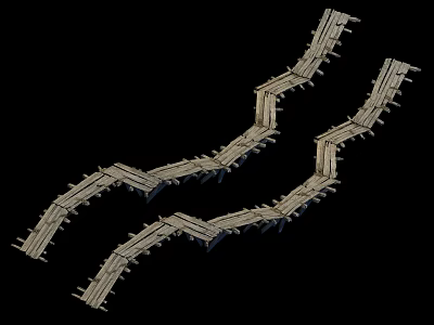 Road Infrastructure Design Of Curved Wooden Boardwalk With Parallel Supports 3d model