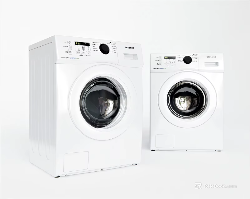 Two White Front Loading Washing Machines With Modern Control Panels And Digital Displays 3d model 