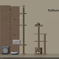 Indoor Modern Wooden Cat Tree With Multi Level Platforms And Circular Holes