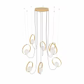 Elegant Modern Chandelier With Multiple Golden Rings And White Globes Hanging Design