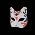 Japanese Style Decorative Ornament Set with White Cat Face Mask and Red Black Patterns