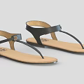 Black Leather Thong Sandals with Flat Sole and Comfortable Insole for Casual Wear