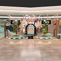 Modern Vibrant Indoor Playground With Colorful Arches Green Plants And Seating Benches