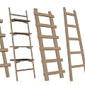 Wooden Ladders With Various Designs And Light Colored Wood Leaning Against Wall