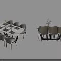 Modern Dining Table Set With Rectangular Table Six Chairs And Vase Decoration 3d model