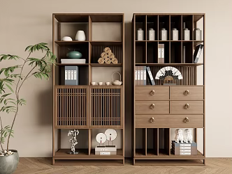 New Chinese Zen Antique Rack Solid Wood Storage Cabinet Solid Wood Case 3d model