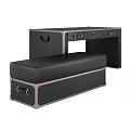 Modern Black Desk With Cushioned Bench And Metal Trim Storage Design