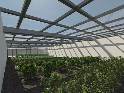 Industrial Factory With Glass Roof Steel Frame And Lush Indoor Greenery Plants 3d model