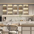 Modern Restaurant Kitchen With Open Layout Island Counter Cabinets And Dining Table 3d model
