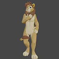 3D Animated Anthropomorphic Lion Game And Movie Character With Brown Fur And Blue Eyes Standing Pose