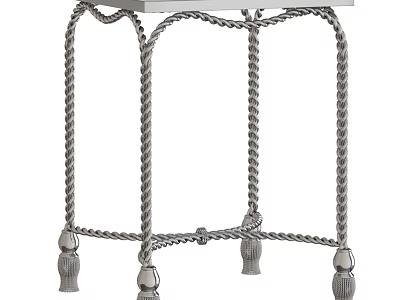 Elegant Silver Metal Side Table With Twisted Rope Legs And Decorative Tassel Accents 3d model
