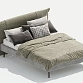 Modern Minimalist Double Bed With Gray Upholstered Headboard Light Gray Comforter And Multiple Pillows