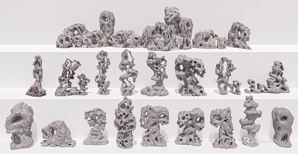 Artistic Stone And Wood Decorative Pieces With Various Shapes And Intricate Designs 3d model 