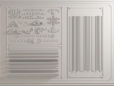 Different Styles Of Decorative Gypsum Moldings With Ornate Patterns And Linear Designs 3d model