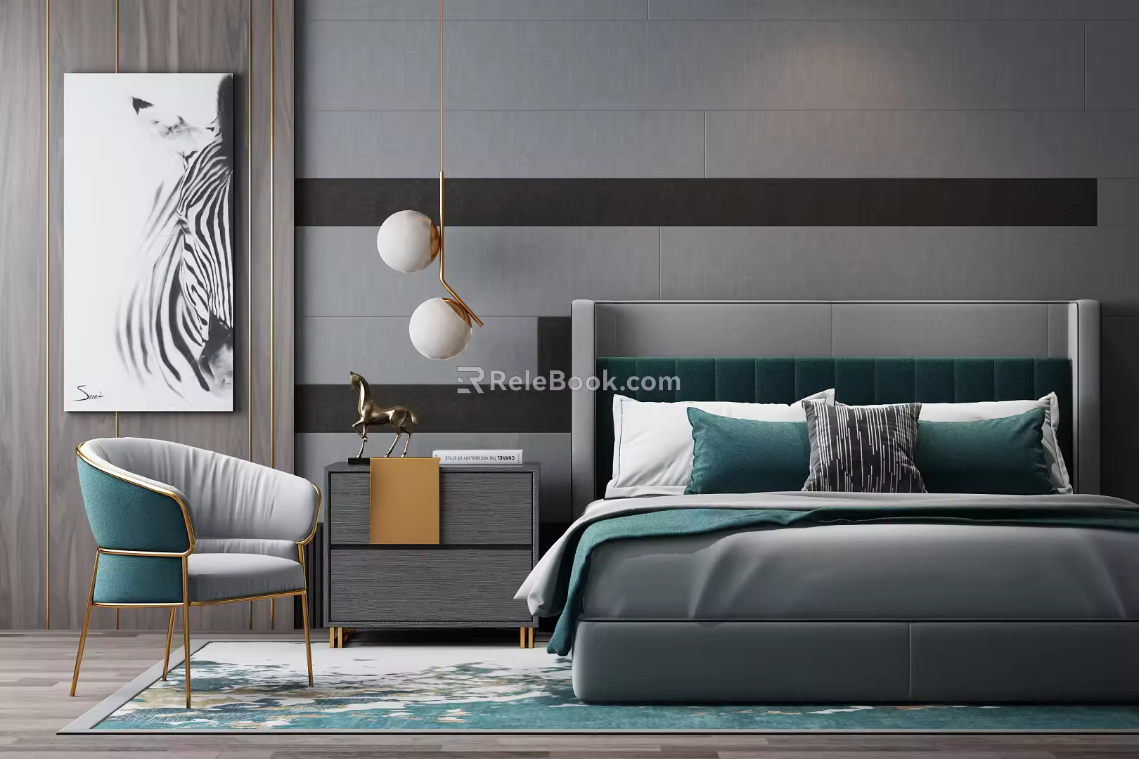 Light Luxury Background Double Bedding Combination 3d model
