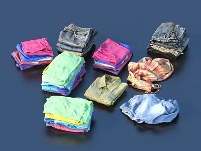 Colorful Stacked Assorted Clothes Featuring Various Styles Tshirts Shirts Jeans 3d model