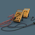 Two Yellow Analog Multimeters With Red Black Test Wires Displayed On Blue Background 3d model