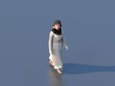 Game Movie Character In White Dress Brown Hat Scarf White Gloves On Blue Background 3d model