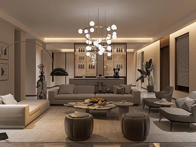 Modern Private Box Interior Design With Comfortable Sofa Round Chandelier And Coffee Table 3d model