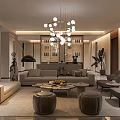 Modern Private Box Interior Design With Comfortable Sofa Round Chandelier And Coffee Table 3d model