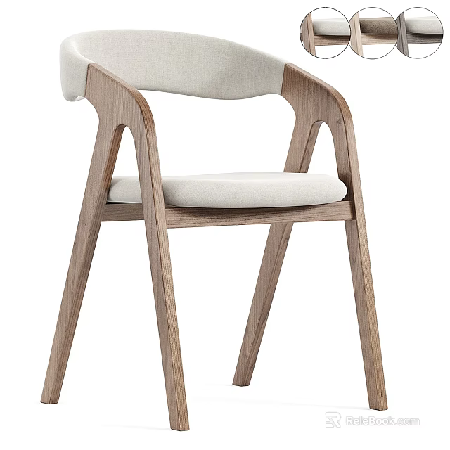 Modern Single Chair With Curved Wooden Frame And Upholstered Seat Cushion 3d model 