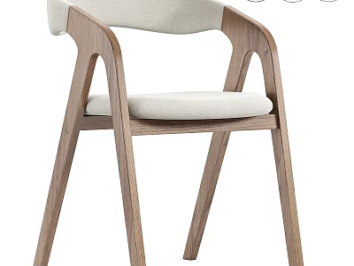 Modern Single Chair With Curved Wooden Frame And Upholstered Seat Cushion 3d model