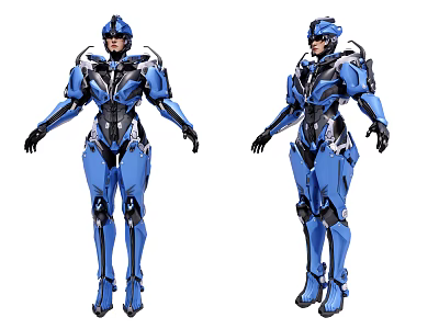 Modern game character blue armor 3d model