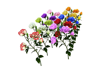 Beautiful Colorful Blooming Roses With Fresh Green Leaves And Vibrant Petals 3d model