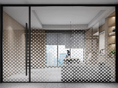Modern Interior Space With Polka Dot Glass Door And Open Layout Design 3d model
