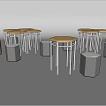 Modern Table and Chair Set Featuring Hexagonal Stools White Frames and Wooden Tops 3d model