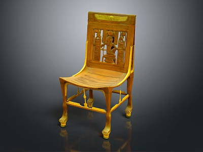 Elegant Wooden Accent Chair With Intricate Carved Back And Golden Leg Design 3d model