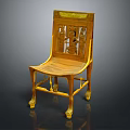 Elegant Wooden Accent Chair With Intricate Carved Back And Golden Leg Design