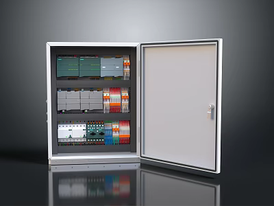 Modern Metal Furniture Cabinet With Open Door And Multiple Internal Modules 3d model