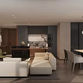 Modern Open Concept Living And Dining Room With Warm Cozy Wood Texture Interior Design