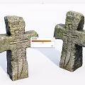 Two Ancient Weathered Stone Crosses With Carved Texture And Detailed Design