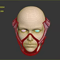 Futuristic Facial Device on White Mannequin Head with Blue Tech Components and Black Straps 3d model