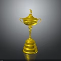 Golden Trophy With Lid Two Handles And Multi Tiered Base Top Figurine