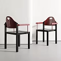 Modern Red and Black Dining Chairs with Geometric Backrest Armrests and Sturdy Frame 3d model