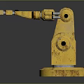 Yellow Industrial Robotic Arm With Worn Metal Base And Mechanical Joints