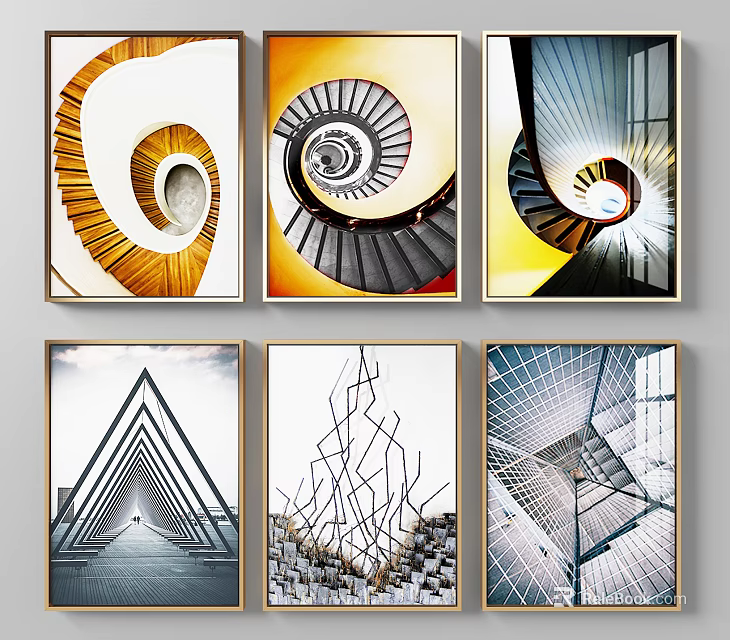 Abstract Modern Architectural Wall Art Featuring Spiral Stairs And Geometric Patterns 3d model