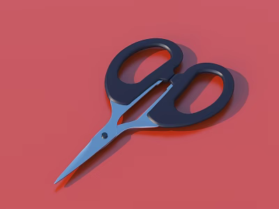 Durable Household Scissors With Black Handles And Silver Blades On Red Background 3d model