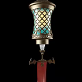 Turquoise Glass Chandelier With Intricate Lattice Pattern And Gold Metal Decorations