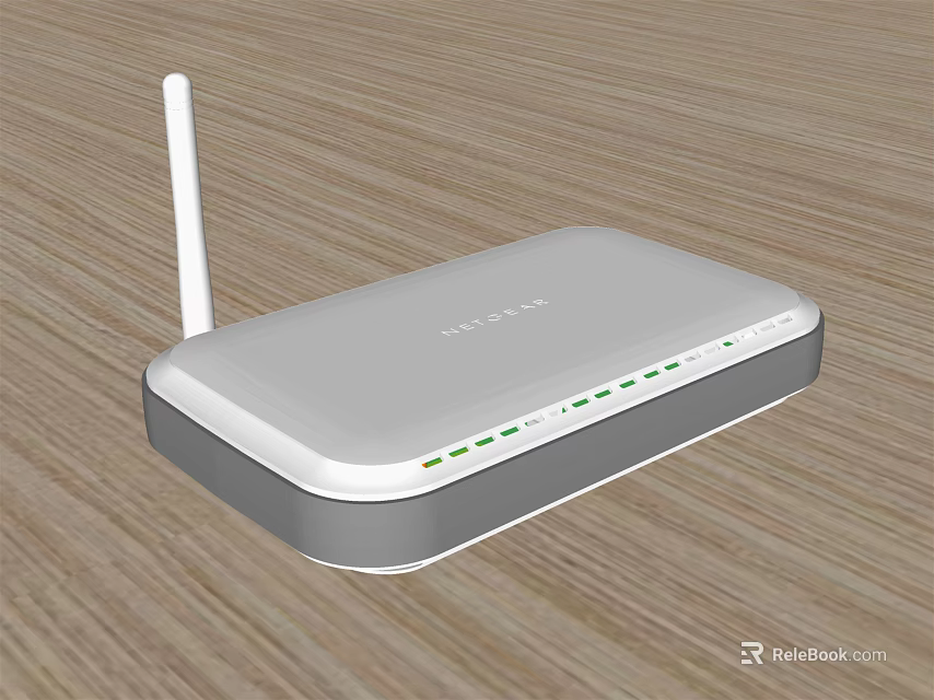 D-Link High Speed Router With Single Antenna And Multiple Ethernet Ports On Wooden Table 3d model 