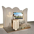 Elegant Modern Real Estate Sales Booth With Reception Desk Display Screen And Lounge Seats