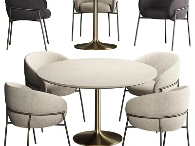 Modern Round Dining Table And Chairs Set With Upholstered Seats And Metal Legs 3d model