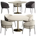 Modern Round Dining Table And Chairs Set With Upholstered Seats And Metal Legs
