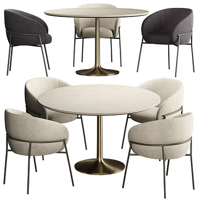 Modern Round Dining Table And Chairs Set With Upholstered Seats And Metal Legs 3d model